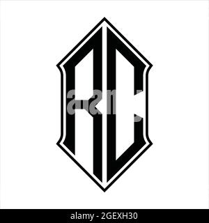 Logo RC monogramme avec forme de protection et contour noir modèle de conception vecteur icône résumé Illustration de Vecteur