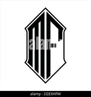 Logo MF monogramme avec forme de protection et contour noir modèle de conception vecteur icône résumé Illustration de Vecteur