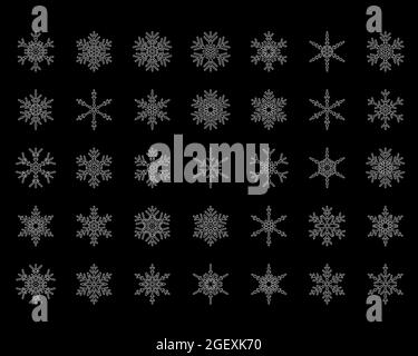 Ensemble vectoriel de différents flocons de neige Noël icônes Web du nouvel an Illustration de Vecteur