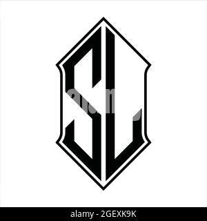 SL logo monogramme avec forme de protection et contour noir modèle de conception vecteur icône résumé Illustration de Vecteur