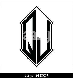 QJ logo monogramme avec forme de protection et contour noir modèle de conception vecteur icône résumé Illustration de Vecteur