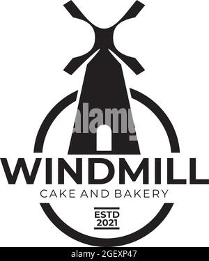 Modèle de design du logo du moulin à vent pour la boulangerie et la pâtisserie Illustration de Vecteur