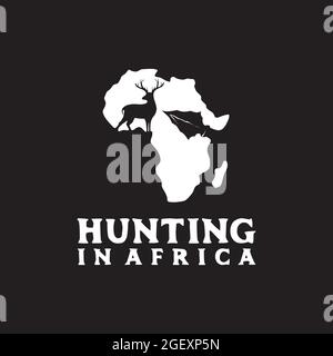 Plan de la carte de l'Afrique, le cerf et le logo de chasseur de lance Illustration de Vecteur
