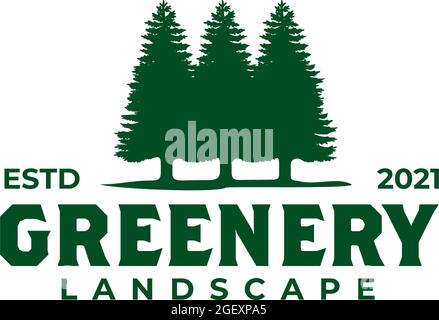 Modèle de conception de logo vectoriel paysage vert de pins Illustration de Vecteur