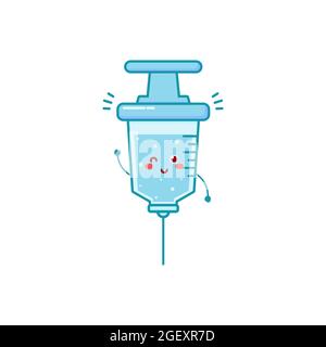 Adorable seringue caractère illustration sourire heureux mascotte logo enfants jouer jouets modèle Illustration de Vecteur