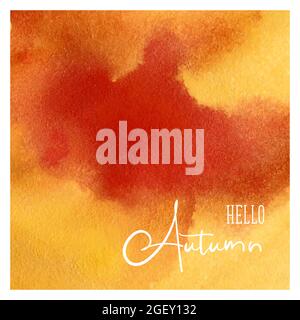 Bannière Hello Autumn aquarelle orange jaune rouge avec lettrage, place pour insérer votre texte, image. Arrière-plan, toile de fond. Illustration vectorielle Illustration de Vecteur