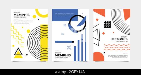 Ensemble de couvertures géométriques abstraites et lumineuses de memphis Illustration de Vecteur