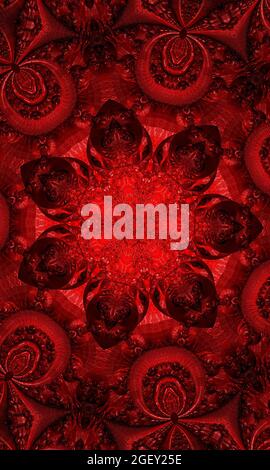 spirographe pentagramme abstrait sur fond noir. Élément décoratif Spirograph pour le design. Spirographe rouge en pentagramme image verticale. Banque D'Images