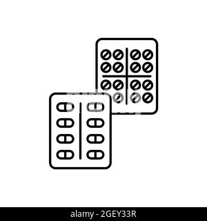 Icône plate Pills. Pictogramme pour le Web. Trait. Isolé sur fond blanc. Vecteur eps10. Préparats pour la santé Banque D'Images