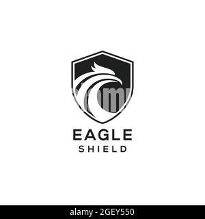 Eagle avec logo Shield design vectoriel en noir et blanc couleur moderne rétro minimaliste pour entreprise ou sécurité Illustration de Vecteur