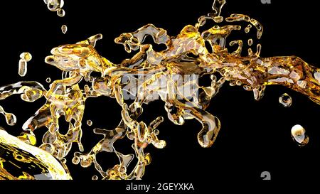 Jet de bière alcool or liquide Art fluide sur noir 3d rendu Banque D'Images