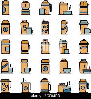 Jeu d'icônes Thermo CUP. Ensemble de contours des icônes vectorielles thermo CUP couleur ligne mince sur blanc Illustration de Vecteur
