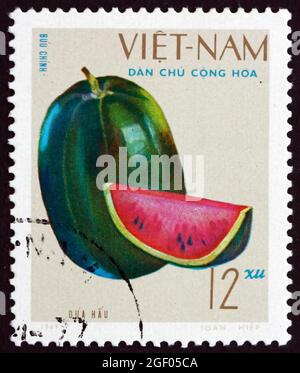 VIETNAM - VERS 1970: Un timbre imprimé au Vietnam montre Watermelon, fruit, vers 1970 Banque D'Images