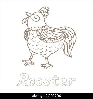 Coq. Illustration vectorielle plate. Carte alphabétique. Jolie carte d'animal de bande dessinée. Illustration de Vecteur