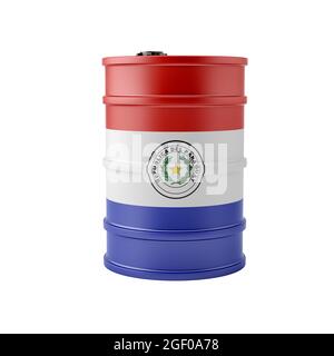 Tambour à huile au Paraguay drapeau national. Isolé sur blanc. Rendu 3D Banque D'Images