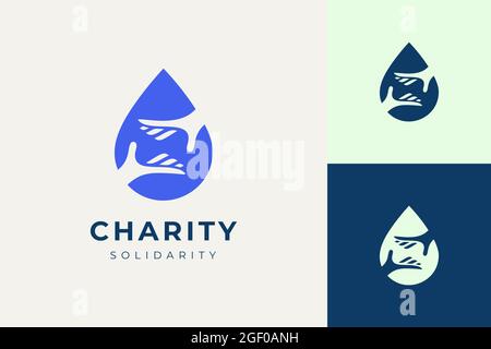 Logo de solidarité ou de charité en forme de main et de goutte d'eau Illustration de Vecteur