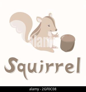 L'écureuil prend un gland. Illustration vectorielle. Carte alphabétique. Jolie carte d'animal de bande dessinée. Illustration de Vecteur