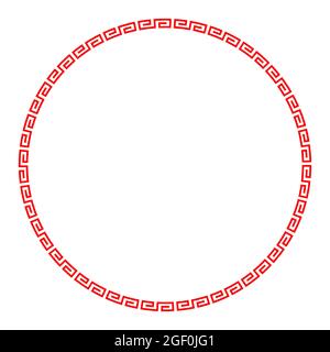 Cercle de méandre rouge avec motif de méandre simple. Cadre et bordure décorative, en spirales angulaires, en forme de motif sans couture. Clé grecque. Banque D'Images