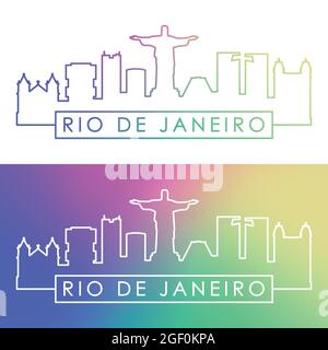 Horizon de Rio de Janeiro. Style linéaire coloré. Fichier vectoriel modifiable. Illustration de Vecteur