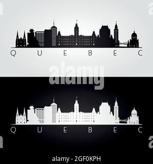 Silhouette des gratte-ciel et des repères du Québec, design noir et blanc, illustration vectorielle. Illustration de Vecteur