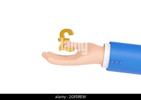 Main de dessin animé tenant un symbole dièse isolé sur fond blanc. illustration 3d. Banque D'Images