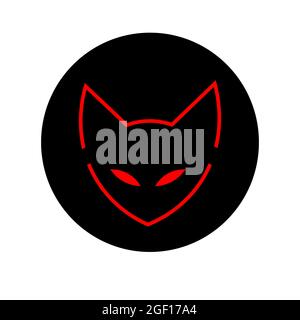 logo cat. Vecteur d'icône de renard. chat avec un bandage. arts Japon. Logo rouge noir Illustration de Vecteur