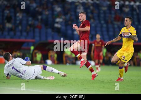 Jordan Veretout of Roma marque 3-1 but pendant le championnat italien Serie UN match de football entre AS Roma et ACF Fiorentina le 22 août 2021 au Stadio Olimpico à Rome, Italie - photo Federico Proietti / DPPI Banque D'Images