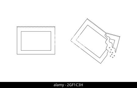 Paquets de poudre culinaire ou de médecine soluble entiers et versés. Ajoutez les sachets de sucre, de sel ou de poivre. Contour modifiable. Icônes de traits fins. Illustration linéaire vectorielle. Illustration de Vecteur