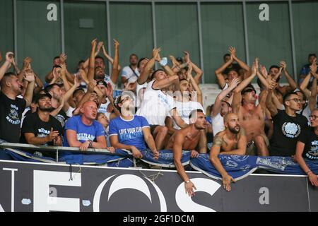 Nice, France, le 22 août 2021. L'Olympique de Marseille est fan du match de la marque 1 au stade Allianz Riviera, à Nice. Le crédit photo devrait se lire: Jonathan Moscrop / Sportimage Banque D'Images