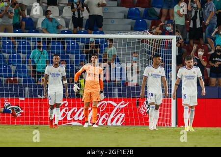 Valence, Espagne. 22 août 2021. Joueurs du Real Madrid pendant le match de la Ligue entre Levante UD et Real Madrid à l'Estadio Ciudad de Valencia à Valence, Espagne. Crédit : DAX Images/Alamy Live News Banque D'Images