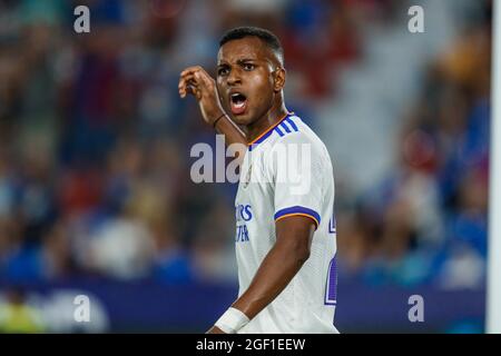 Valence, Espagne. 22 août 2021. Rodrygo du Real Madrid pendant le match de la Ligue entre Levante UD et le Real Madrid à l'Estadio Ciudad de Valencia à Valence, Espagne. Crédit : DAX Images/Alamy Live News Banque D'Images