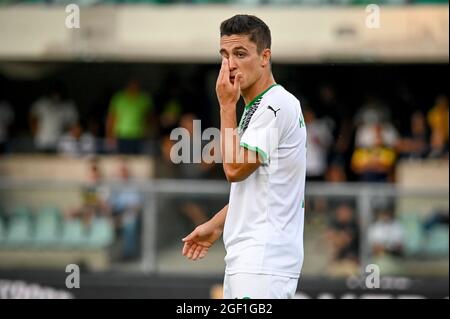 Vérone, Italie. 21 août 2021. Giacomo Raspadori (Sassuolo) pendant Hellas Verona FC vs US Sassuolo, football italien série A match à Vérone, Italie, août 21 2021 crédit: Agence de photo indépendante/Alamy Live News Banque D'Images