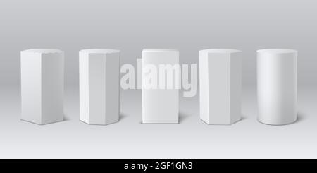 Ensemble classique réaliste de musée du podium blanc en 3d. Étape vide, socle pour la présentation du produit. Illustration de Vecteur