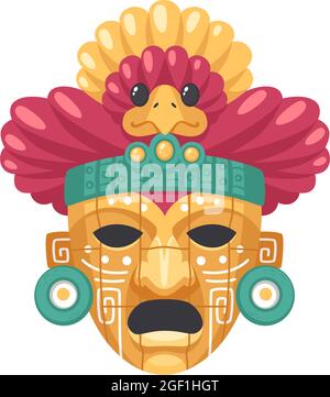 Composition de dessin animé de civilisation maya avec image isolée de masque avec oiseau sur fond vierge illustration vectorielle Illustration de Vecteur