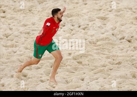 Moscou, Russie. 22 août 2021 ; Stade Luzhniki, Moscou, Russie : tournoi de football de la coupe du monde de la FIFA sur la plage ; on du Portugal, célèbre son but pendant le match entre le Portugal et le Sénégal, dans le 2ème tour du Groupe D crédit: Action plus Sports Images/Alay Live News Banque D'Images