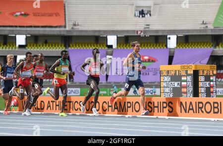 Nairobi, Kenya. 22 août 2021. Les athlètes participent à la finale masculine Steeplechase de 3000m aux Championnats du monde d'athlétisme U20 2021 à Nairobi, Kenya, le 22 août 2021. Credit: Li Yan/Xinhua/Alay Live News Banque D'Images