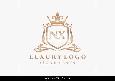 Modèle de logo NX Letter Royal Luxury dans les illustrations vectorielles pour les restaurants, les royalties, les boutiques, les cafés, les hôtels, Heraldic, bijoux, mode et autres illustrations vectorielles Illustration de Vecteur