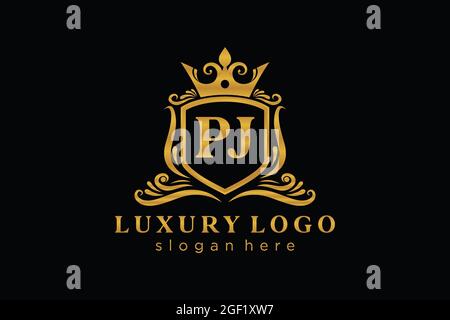 Modèle de logo de luxe PJ Letter Royal en illustrations vectorielles pour les restaurants, les Royalty, les boutiques, les cafés, les hôtels, Heraldic, bijoux, mode et autres illustrations vectorielles Illustration de Vecteur
