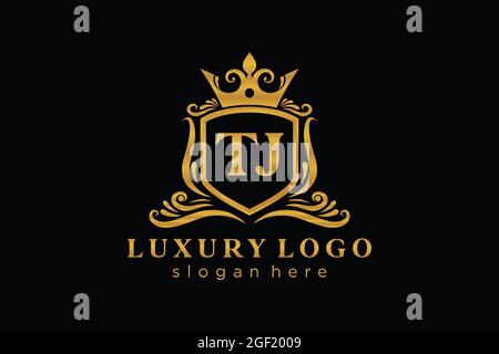 Modèle de logo de luxe TJ Letter Royal en illustrations vectorielles pour les restaurants, les Royalty, les boutiques, les cafés, les hôtels, Heraldic, bijoux, mode et autres illustrations vectorielles Illustration de Vecteur