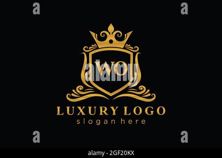 WO modèle de logo de luxe Royal Letter dans une illustration vectorielle pour restaurant, Royalty, Boutique, café, Hôtel, Heraldic, bijoux, mode et autres illustrations vectorielles Illustration de Vecteur