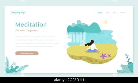 Concept d'un mode de vie sain pour le site Web.Méditation dans la pose de lotus. Découvrez le bonheur. Illustration du vecteur plat de dessin animé Illustration de Vecteur