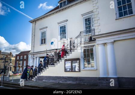 Le cortège du maire de Wallingford Marcus Harris, la star de l'émission de télévision des années 70, les cinq célèbres, avec RAF Benson le 15 août 2021. Banque D'Images