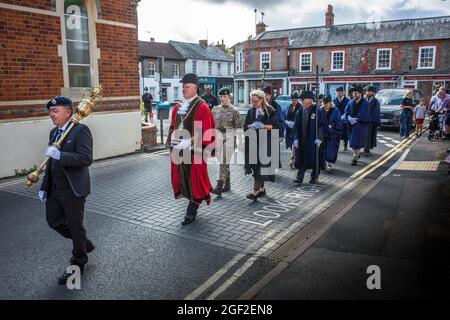 Le cortège du maire de Wallingford Marcus Harris, la star de l'émission de télévision des années 70, les cinq célèbres, avec RAF Benson le 15 août 2021. Banque D'Images