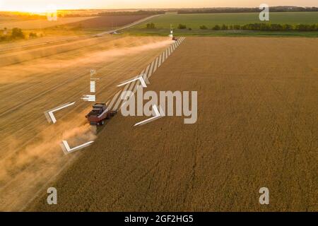 Récolteuse autonome sur le terrain. Transformation numérique dans l'agriculture Banque D'Images