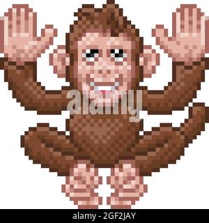 Monkey Pixel Art Safari Animal Video Game Cartoon Illustration de Vecteur