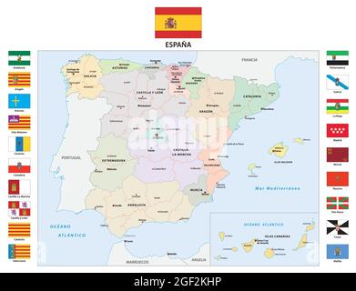 Carte vectorielle des régions autonomes de l'Espagne avec drapeau Illustration de Vecteur