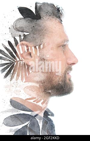 Un portrait en feuilles de palmier d'un homme Banque D'Images