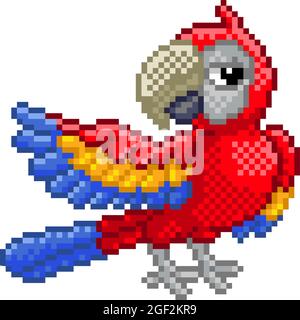 Parrot Bird Pixel Art jeu vidéo Cartoon d'animal Illustration de Vecteur