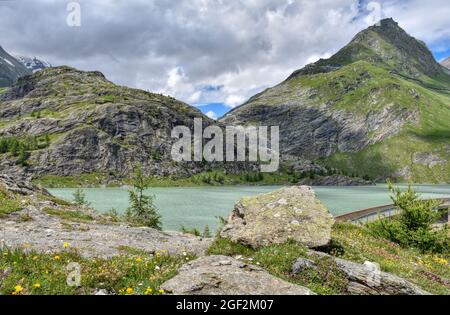 Margitze, Talwanne, Margitzenstausee, Voir, Stausee, Mauer, Staubauer, Pasterze, Wasser, Pasterzengletscher, Gletscherwasser, Oberstufe, Kraftwerk, Banque D'Images