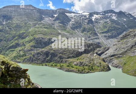 Margitze, Talwanne, Margitzenstausee, Voir, Stausee, Mauer, Staubauer, Pasterze, Wasser, Pasterzengletscher, Gletscherwasser, Oberstufe, Kraftwerk, Banque D'Images